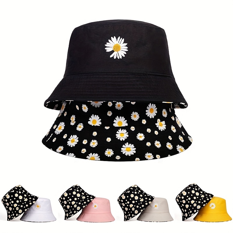 Bucket Hat Embroidered - Letnia stokrotka dwustronna kapelusze wiadro damska