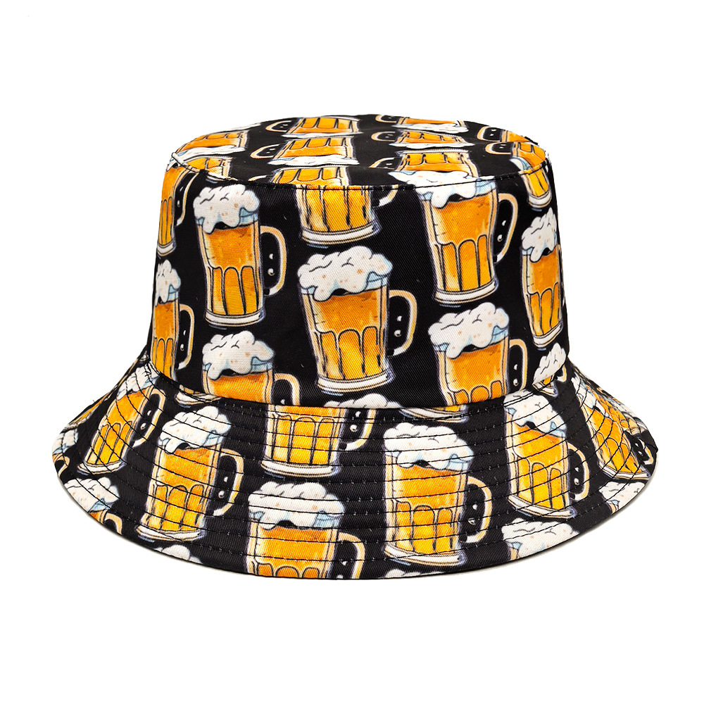 Bucket Hat Embroidered - Cartoon Beer Bucket Hat Beer Printing