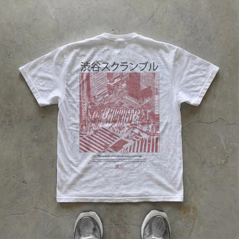 Street Fashion Shibuya - Koszulka z wzorem krzyżówki Shibuya |