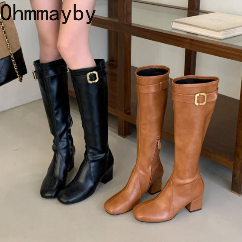 Street Fashion Winter - Damskie retro kozaki do kolan z