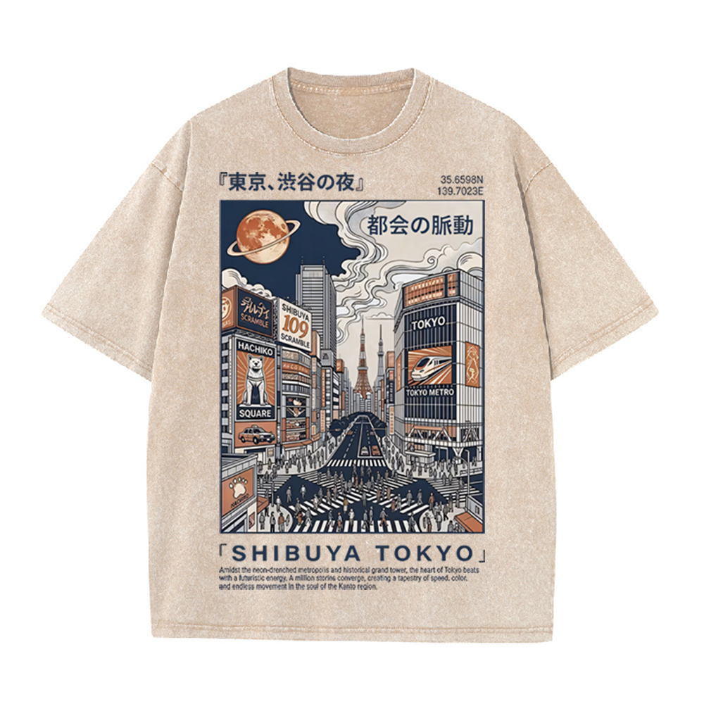 Street Fashion Shibuya - Koszulka z grafiką ulic Tokio Shibuya