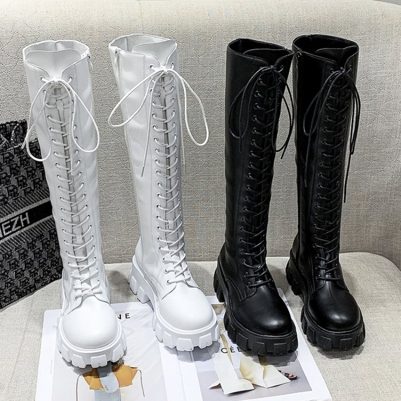Street Fashion Winter - Damskie kozaki za kolano sznurowane, botki