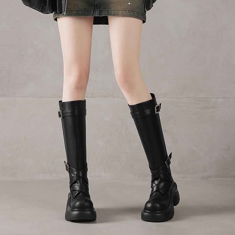 Botki za kolano z metalową kla – Street Fashion Winter recenzja i cena